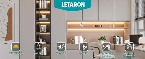 LETARON COB LED Strip Light 24V LED Tape Light,480 sztuk/M LED,Super Bright High Lumen 3000K Warm White 3m,Dimmable with 3M Tape,30W UL Power Supply,Touch Switch for Bedroom,Home,Kitchen DIY