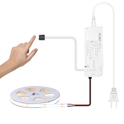 LETARON COB Taśma LED 24V, 480 diod LED/m, Super Jasna, Wysoki Lumen 6000K Biała 3m, Ściemnialna z taśmą 3M, Zasilacz 30W UL, PRZEŁĄCZNIK DOTYKOWY do sypialni, domu, kuchni DIY