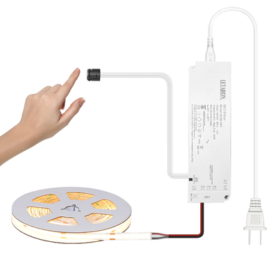 LETARON COB LED Strip Light 24V LED Tape Light,480 sztuk/M LED,Super Bright High Lumen 3000K Warm White 5m,Dimmable with 5M Tape,60W UL Power Supply,Touch SWITH for Bedroom,Home,Kitchen DIY
